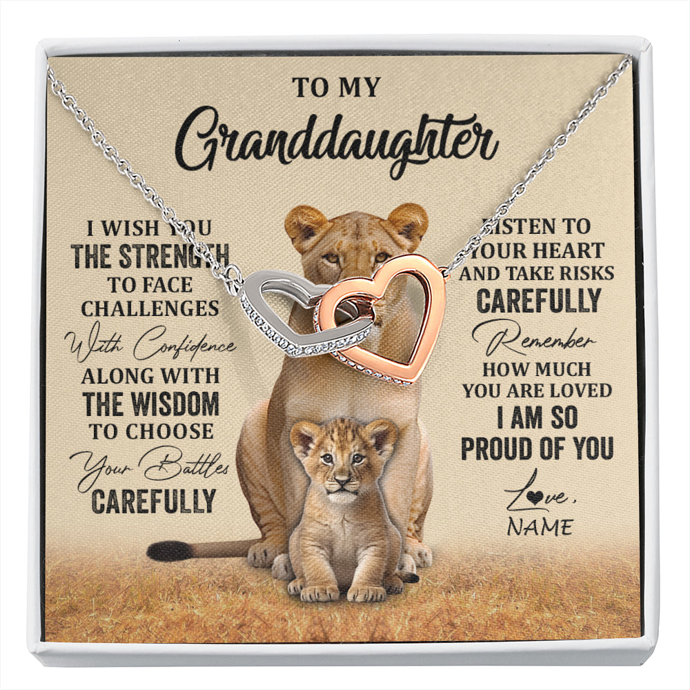 Personalized To My Granddaughter From Grandma Grandpa Necklace I Wish You The Strength Lion Granddaughter Birthday Christmas Customized Gift Box Message Card