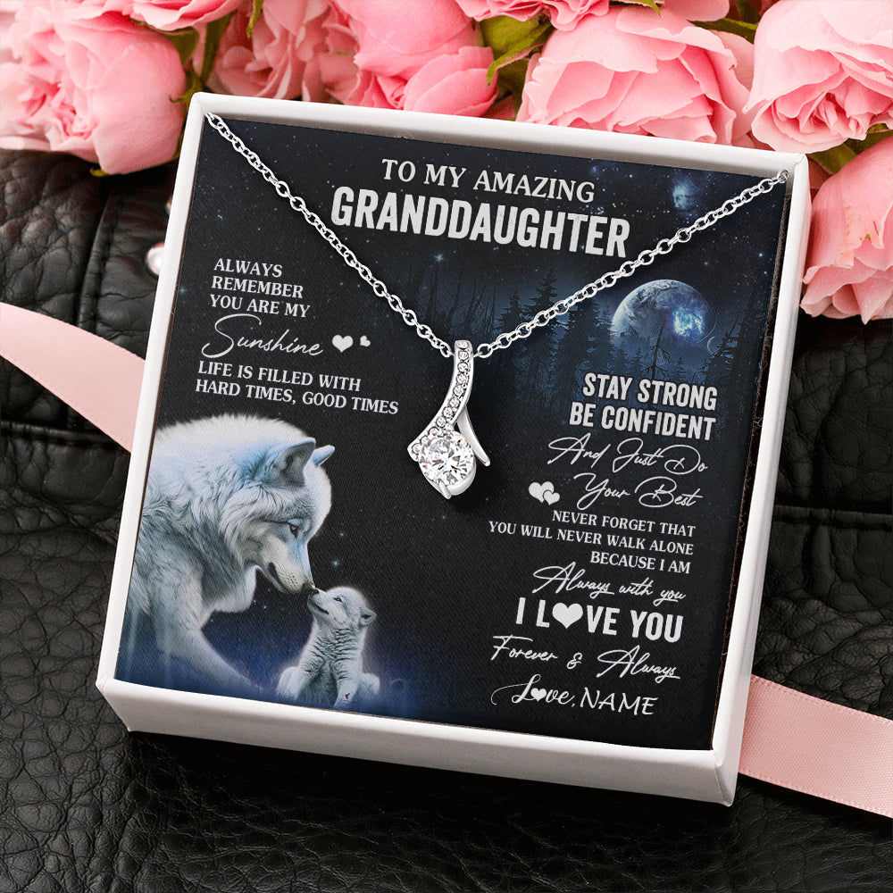Personalized To My Granddaughter From Grandma Grandpa Necklace Moon Wolf Granddaughter Birthday Gifts Jewelry Christmas Customized Gift Box Message Card