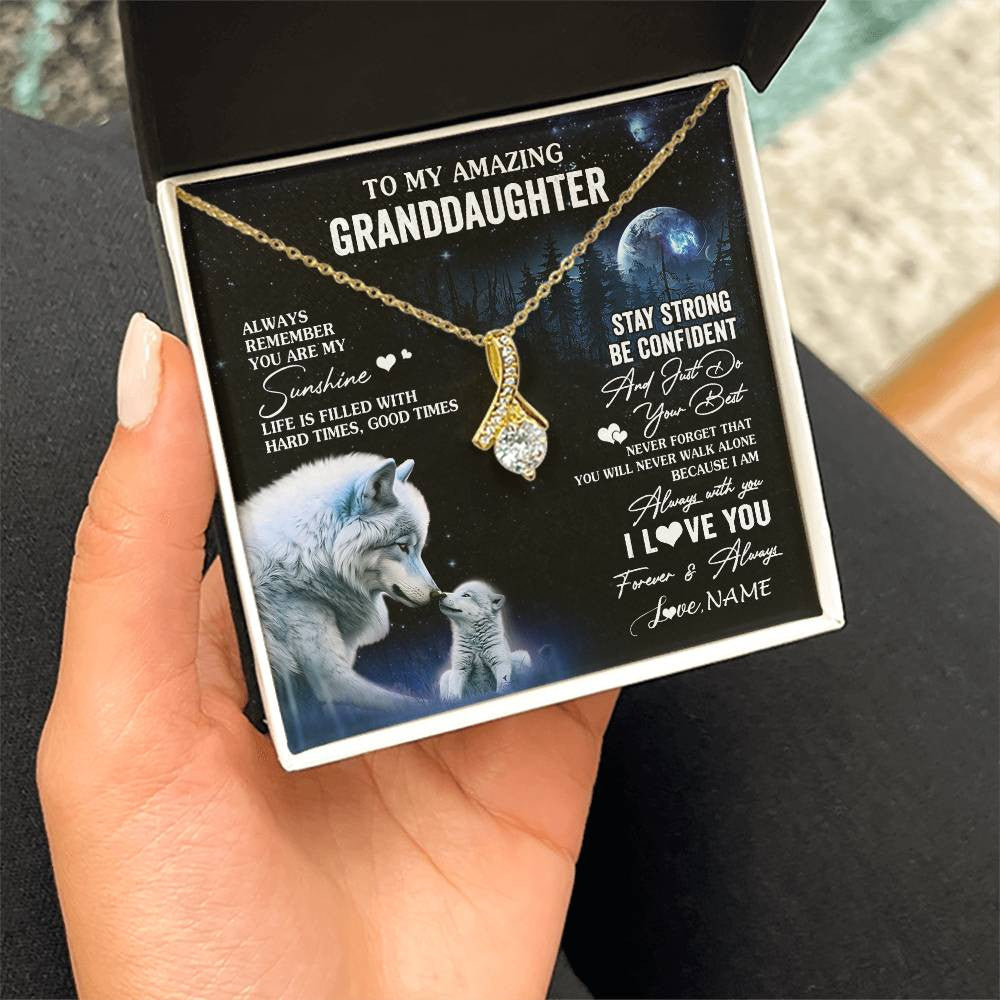 Personalized To My Granddaughter From Grandma Grandpa Necklace Moon Wolf Granddaughter Birthday Gifts Jewelry Christmas Customized Gift Box Message Card