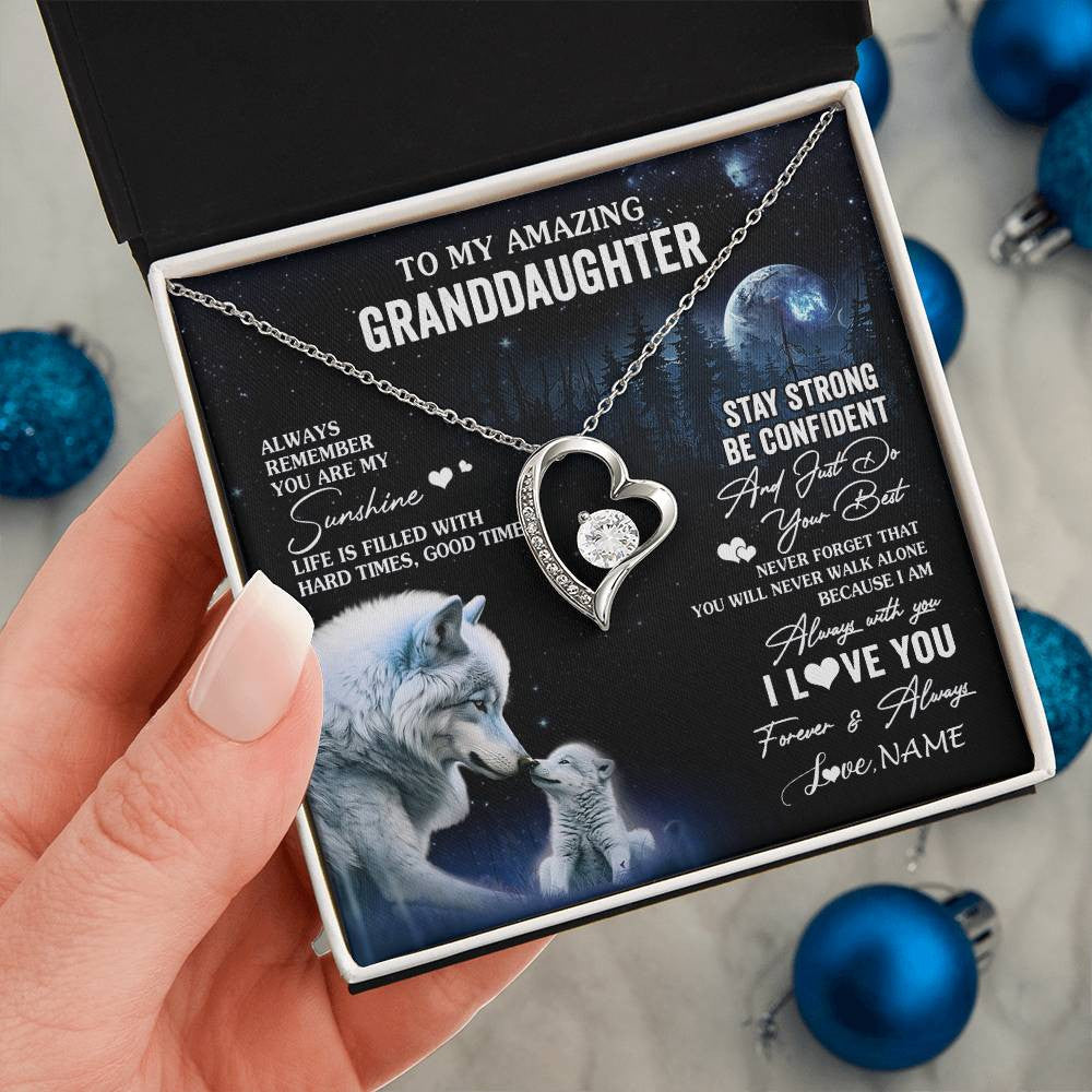 Personalized To My Granddaughter From Grandma Grandpa Necklace Moon Wolf Granddaughter Birthday Gifts Jewelry Christmas Customized Gift Box Message Card