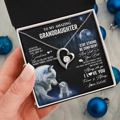 Personalized To My Granddaughter From Grandma Grandpa Necklace Moon Wolf Granddaughter Birthday Gifts Jewelry Christmas Customized Gift Box Message Card