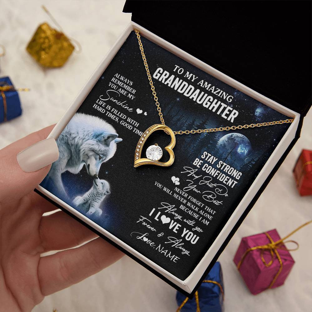 Personalized To My Granddaughter From Grandma Grandpa Necklace Moon Wolf Granddaughter Birthday Gifts Jewelry Christmas Customized Gift Box Message Card