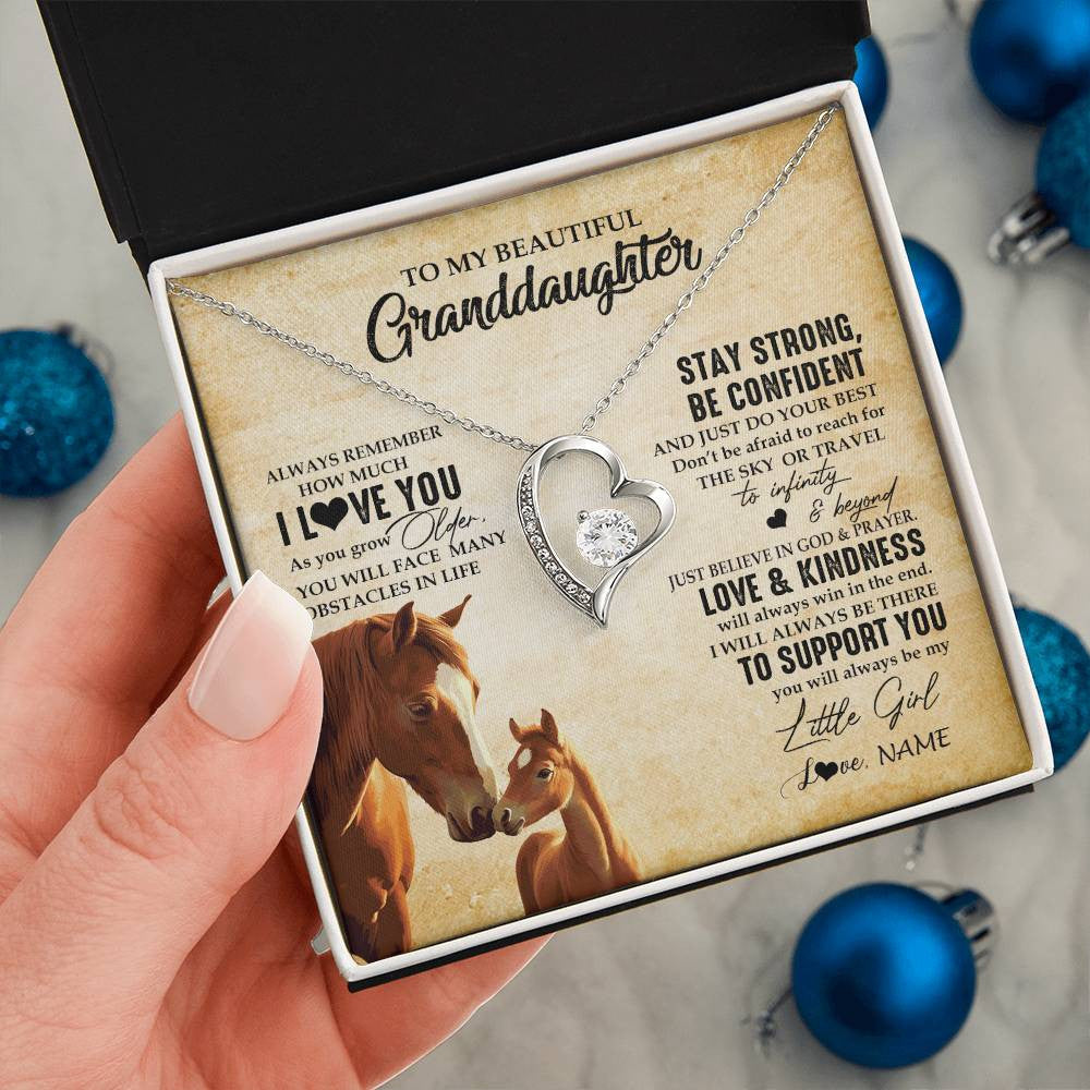 Personalized To My Granddaughter From Grandma Necklace Always Remember I Love You Horse Granddaughter Birthday Christmas Customized Gift Box Message Card