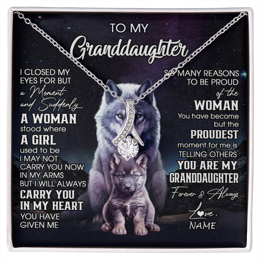 Personalized To My Granddaughter From Grandma Necklace I Close My Eyes Wolf Granddaughter Birthday Gifts Jewelry Christmas Customized Gift Box Message Card