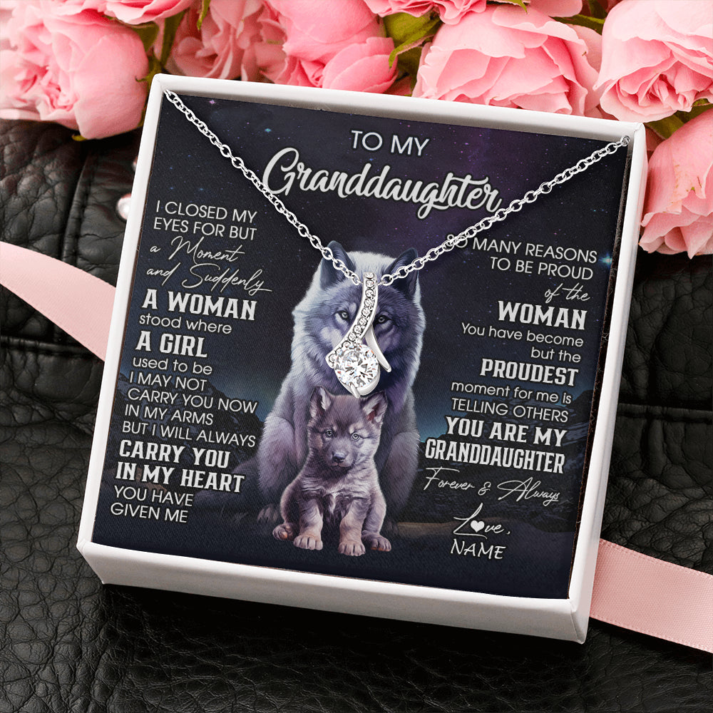 Personalized To My Granddaughter From Grandma Necklace I Close My Eyes Wolf Granddaughter Birthday Gifts Jewelry Christmas Customized Gift Box Message Card