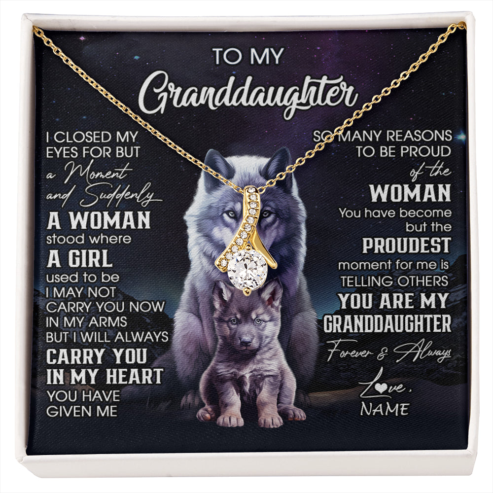 Personalized To My Granddaughter From Grandma Necklace I Close My Eyes Wolf Granddaughter Birthday Gifts Jewelry Christmas Customized Gift Box Message Card