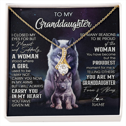 Personalized To My Granddaughter From Grandma Necklace I Close My Eyes Wolf Granddaughter Birthday Gifts Jewelry Christmas Customized Gift Box Message Card
