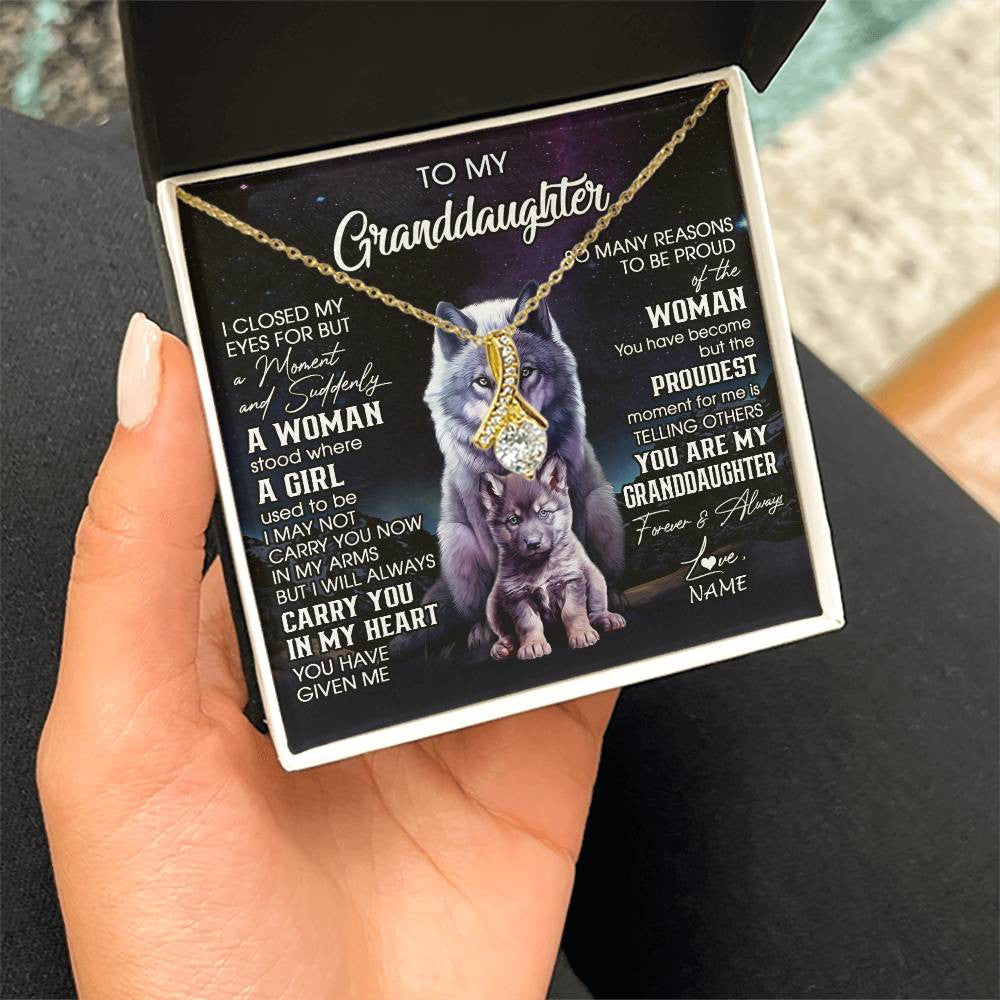 Personalized To My Granddaughter From Grandma Necklace I Close My Eyes Wolf Granddaughter Birthday Gifts Jewelry Christmas Customized Gift Box Message Card