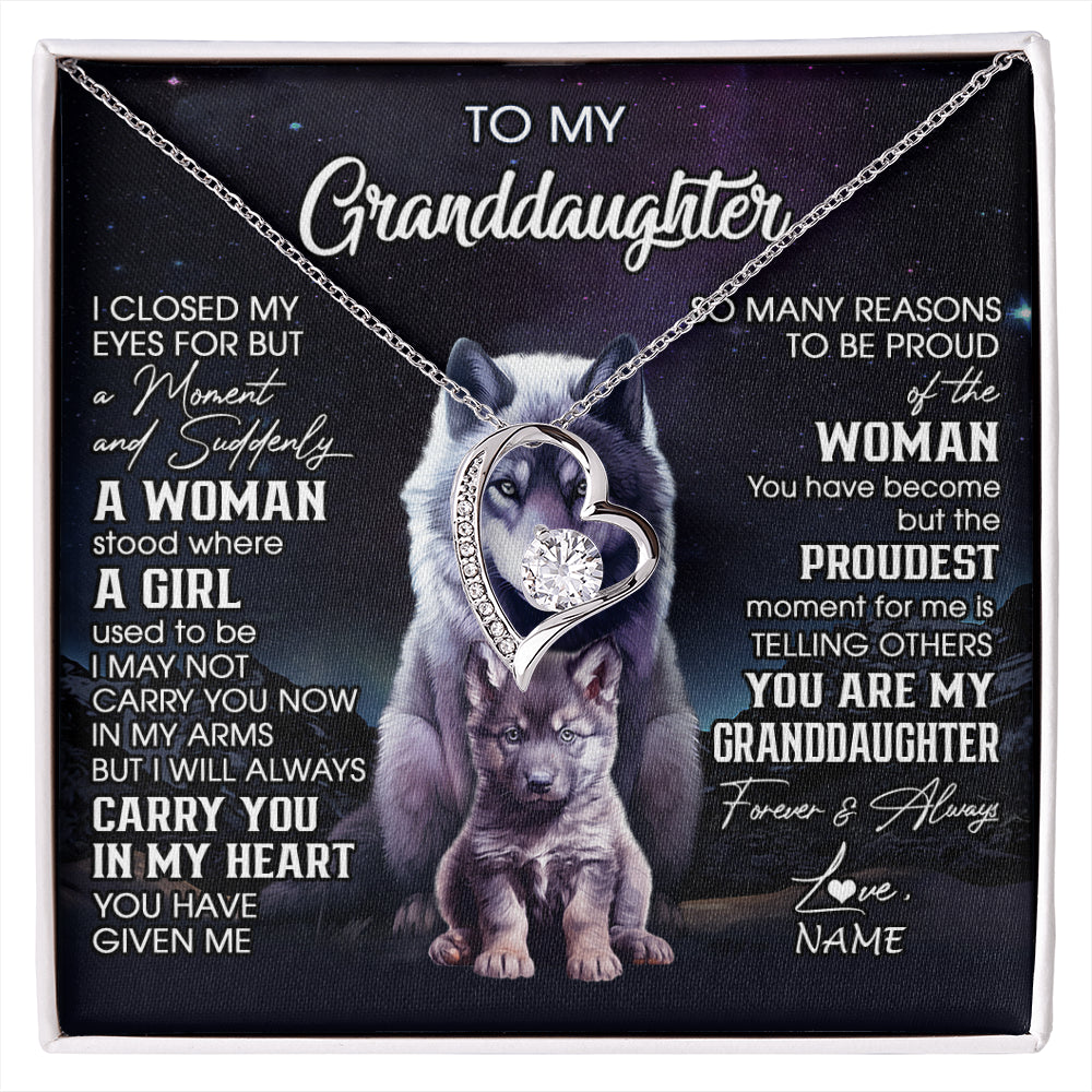 Personalized To My Granddaughter From Grandma Necklace I Close My Eyes Wolf Granddaughter Birthday Gifts Jewelry Christmas Customized Gift Box Message Card