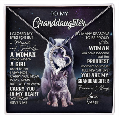 Personalized To My Granddaughter From Grandma Necklace I Close My Eyes Wolf Granddaughter Birthday Gifts Jewelry Christmas Customized Gift Box Message Card