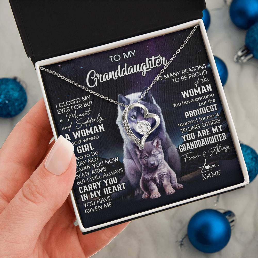 Personalized To My Granddaughter From Grandma Necklace I Close My Eyes Wolf Granddaughter Birthday Gifts Jewelry Christmas Customized Gift Box Message Card