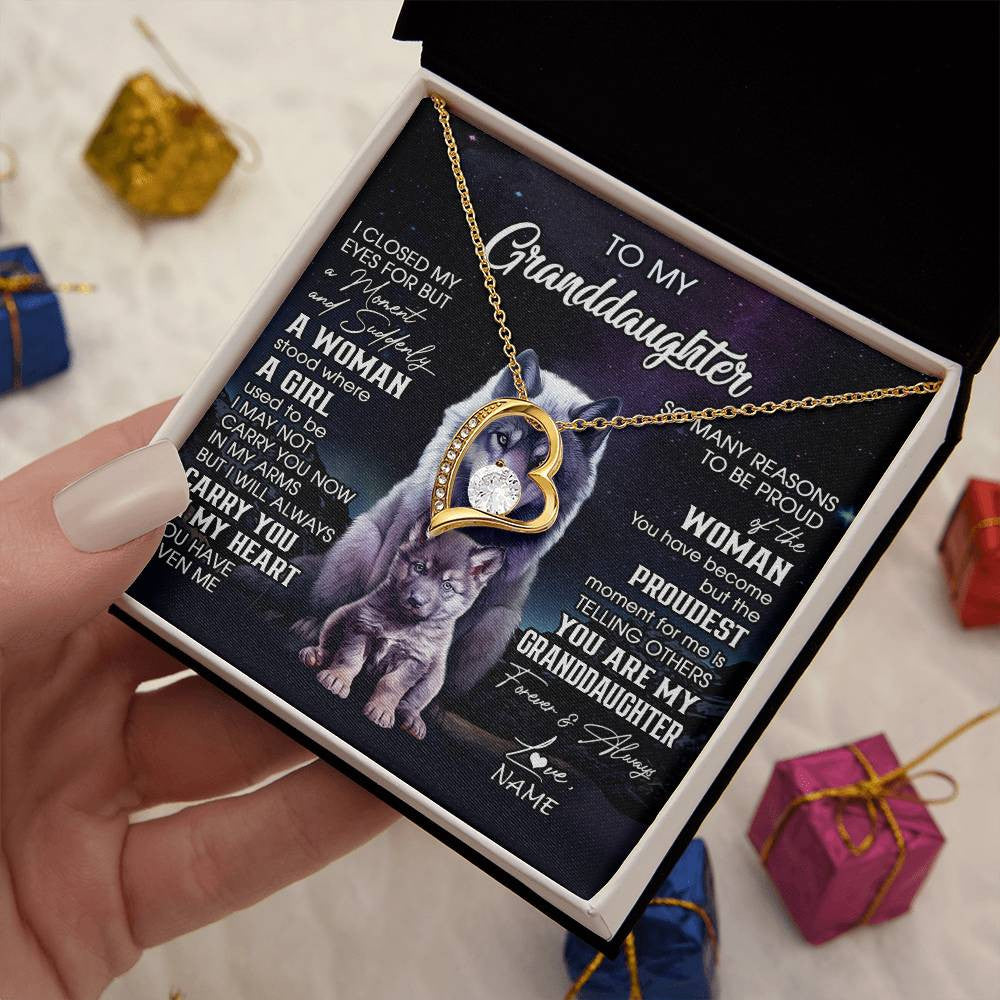 Personalized To My Granddaughter From Grandma Necklace I Close My Eyes Wolf Granddaughter Birthday Gifts Jewelry Christmas Customized Gift Box Message Card