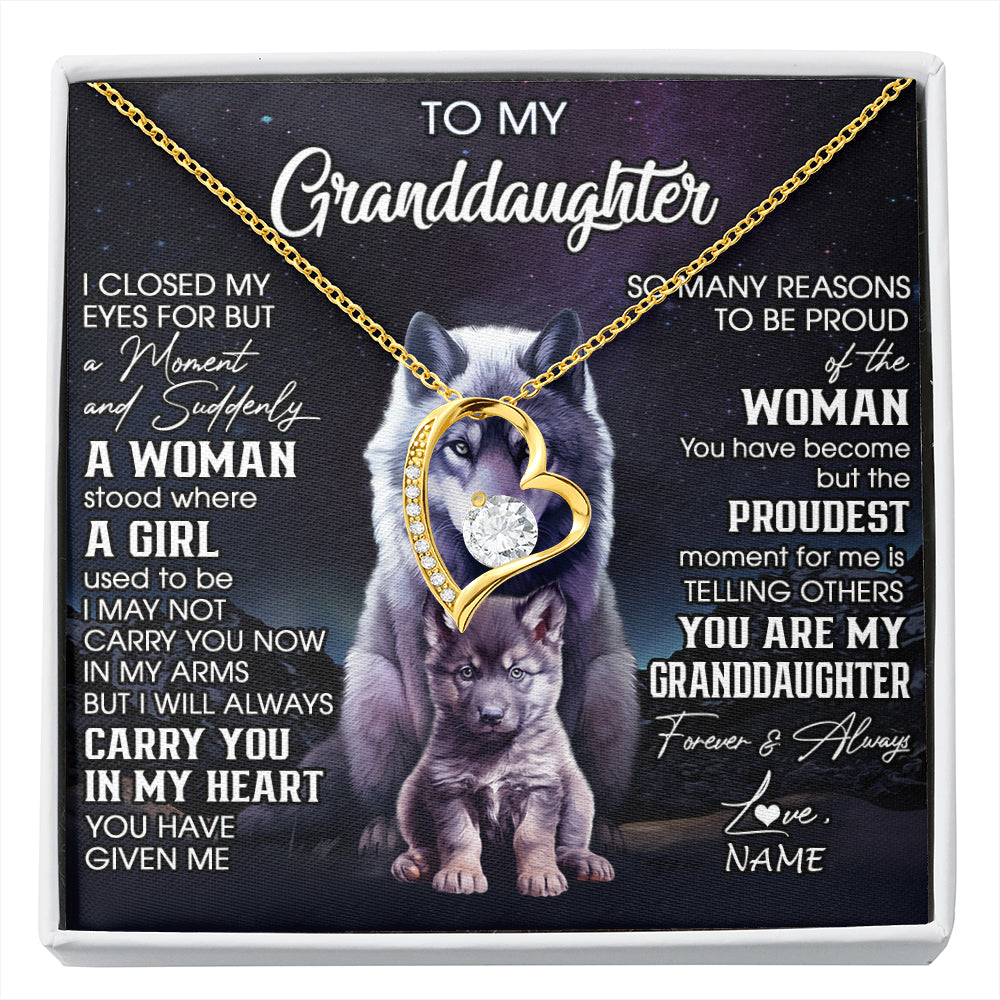 Personalized To My Granddaughter From Grandma Necklace I Close My Eyes Wolf Granddaughter Birthday Gifts Jewelry Christmas Customized Gift Box Message Card
