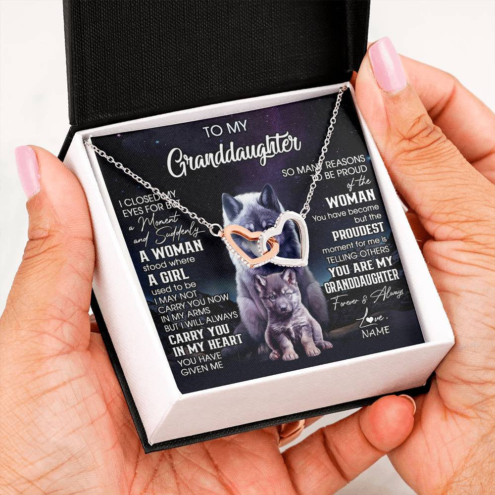 Personalized To My Granddaughter From Grandma Necklace I Close My Eyes Wolf Granddaughter Birthday Gifts Jewelry Christmas Customized Gift Box Message Card