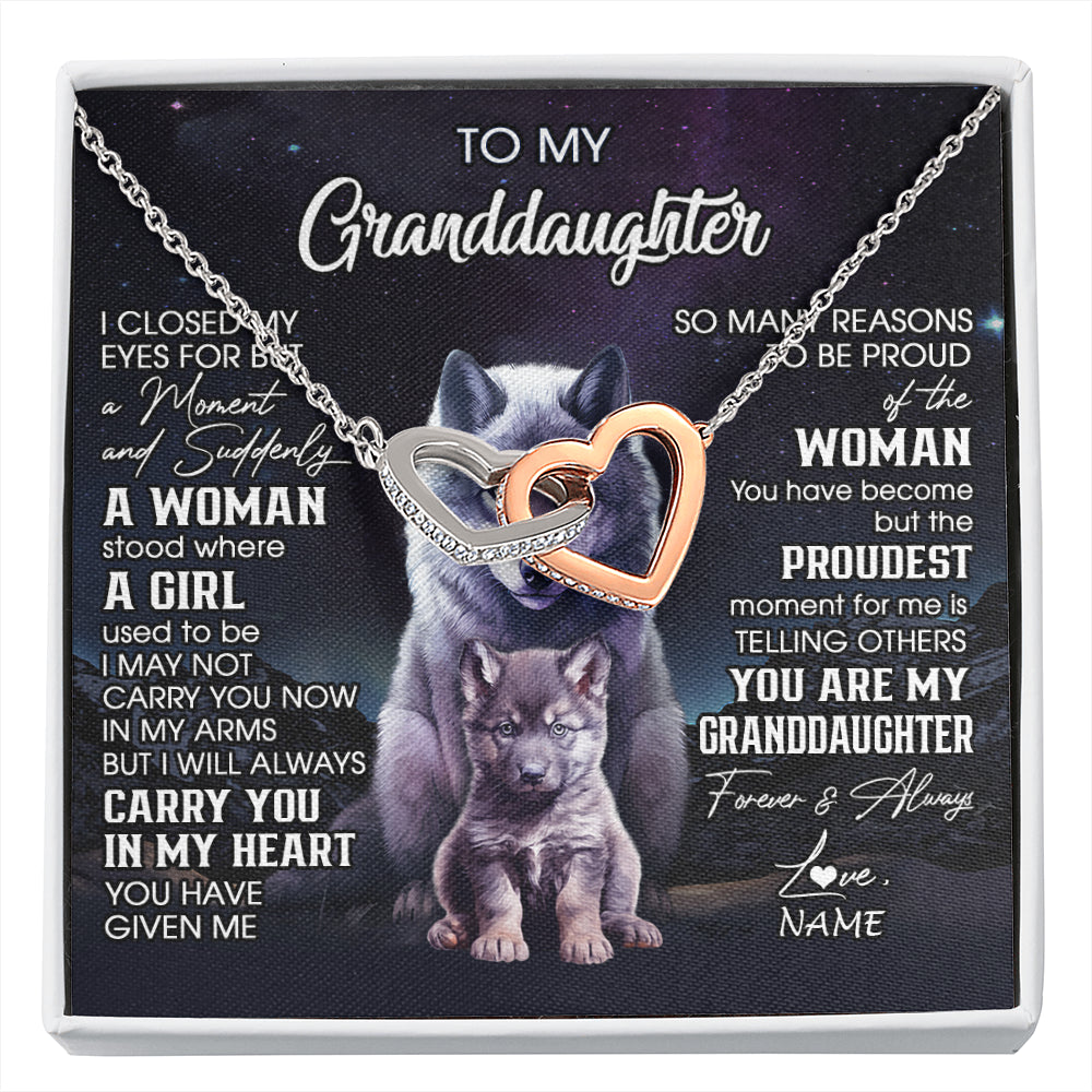 Personalized To My Granddaughter From Grandma Necklace I Close My Eyes Wolf Granddaughter Birthday Gifts Jewelry Christmas Customized Gift Box Message Card