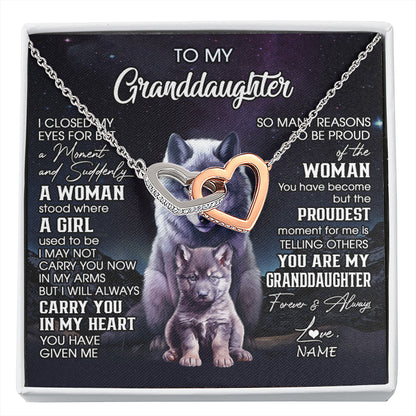 Personalized To My Granddaughter From Grandma Necklace I Close My Eyes Wolf Granddaughter Birthday Gifts Jewelry Christmas Customized Gift Box Message Card
