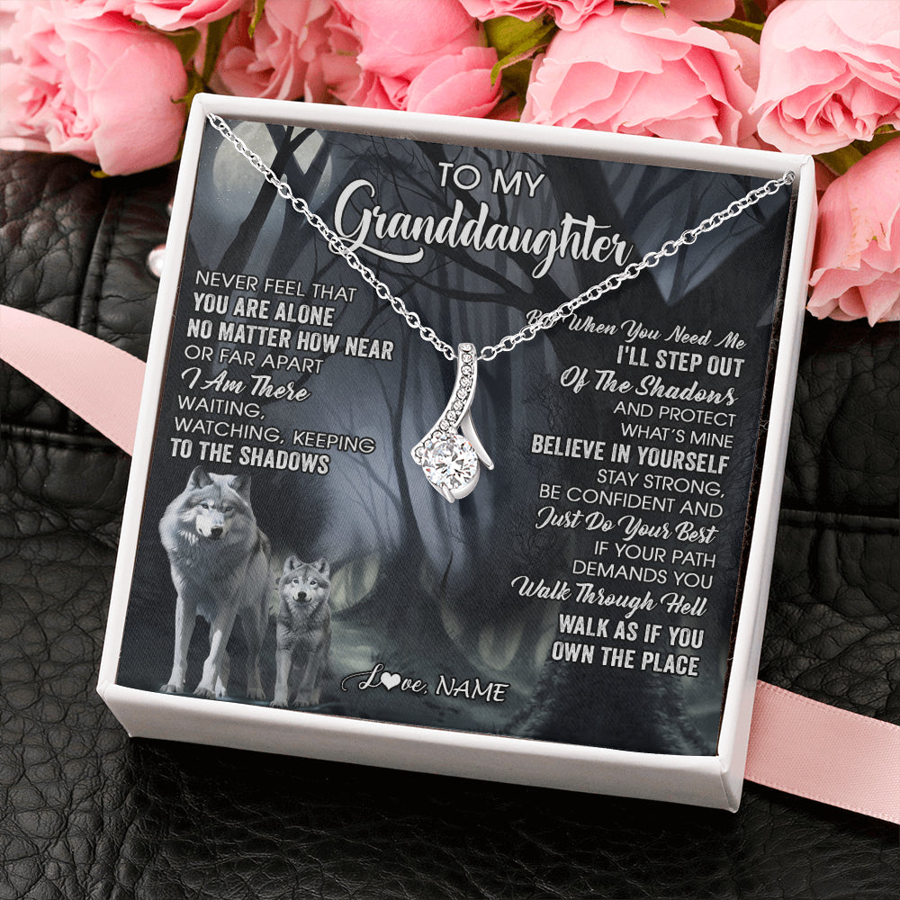 Personalized To My Granddaughter From Grandma Necklace Never Feel That You Are Alone Wolf Birthday Gifts Jewelry Christmas Customized Gift Box Message Card