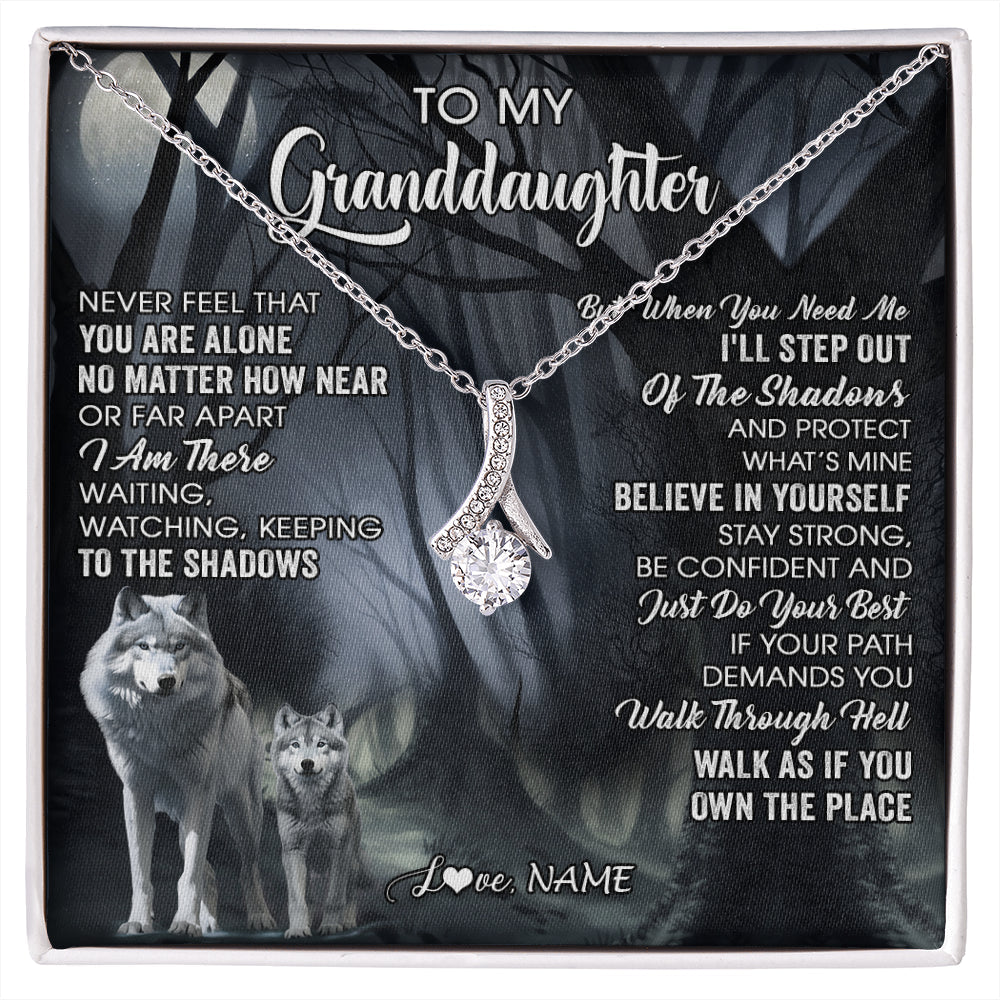 Personalized To My Granddaughter From Grandma Necklace Never Feel That You Are Alone Wolf Birthday Gifts Jewelry Christmas Customized Gift Box Message Card