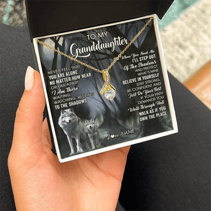Personalized To My Granddaughter From Grandma Necklace Never Feel That You Are Alone Wolf Birthday Gifts Jewelry Christmas Customized Gift Box Message Card