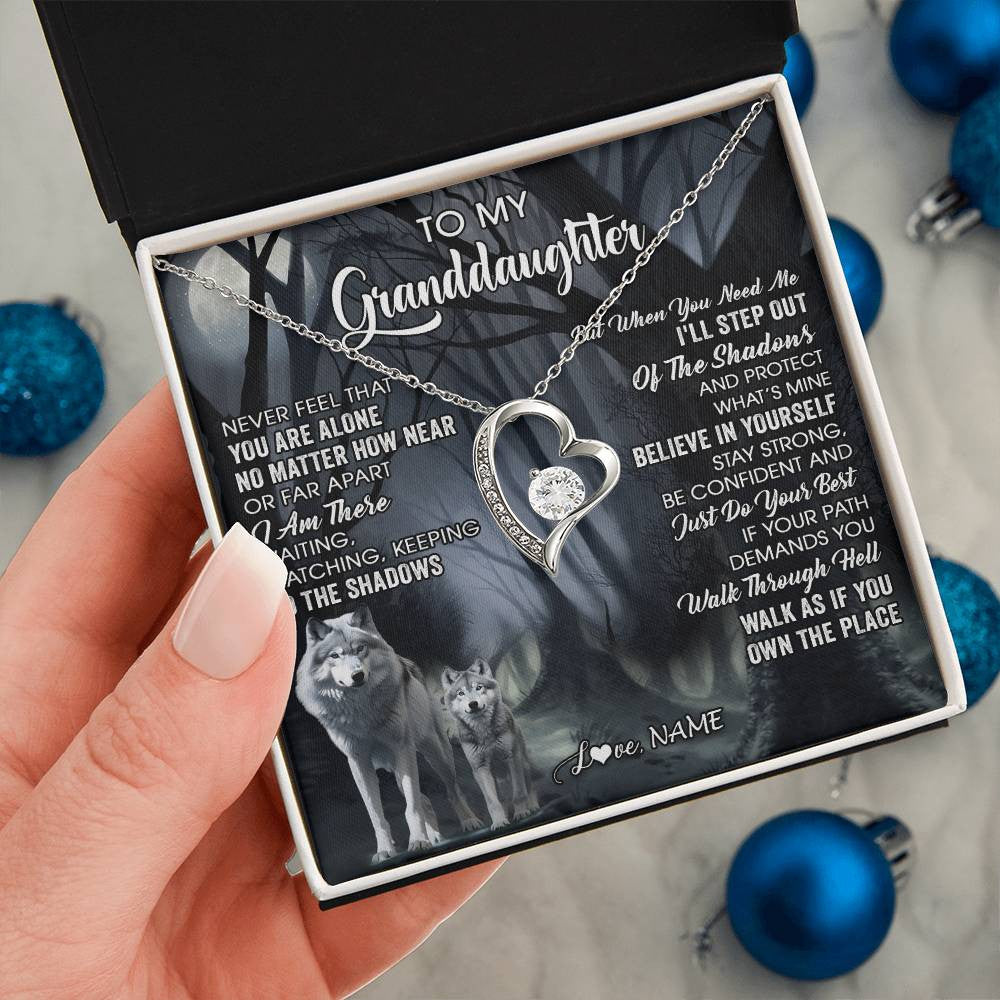 Personalized To My Granddaughter From Grandma Necklace Never Feel That You Are Alone Wolf Birthday Gifts Jewelry Christmas Customized Gift Box Message Card