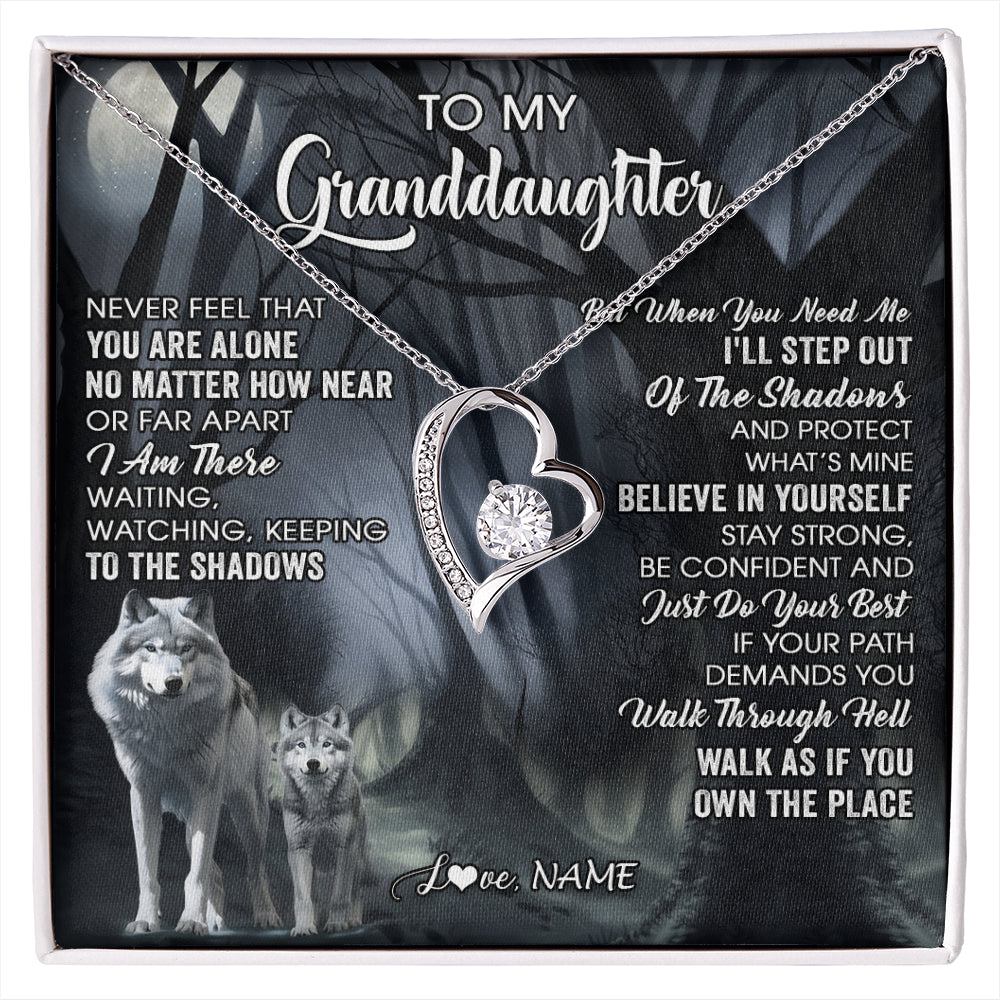 Personalized To My Granddaughter From Grandma Necklace Never Feel That You Are Alone Wolf Birthday Gifts Jewelry Christmas Customized Gift Box Message Card