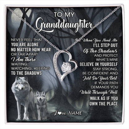 Personalized To My Granddaughter From Grandma Necklace Never Feel That You Are Alone Wolf Birthday Gifts Jewelry Christmas Customized Gift Box Message Card