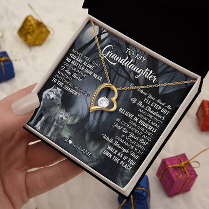 Personalized To My Granddaughter From Grandma Necklace Never Feel That You Are Alone Wolf Birthday Gifts Jewelry Christmas Customized Gift Box Message Card