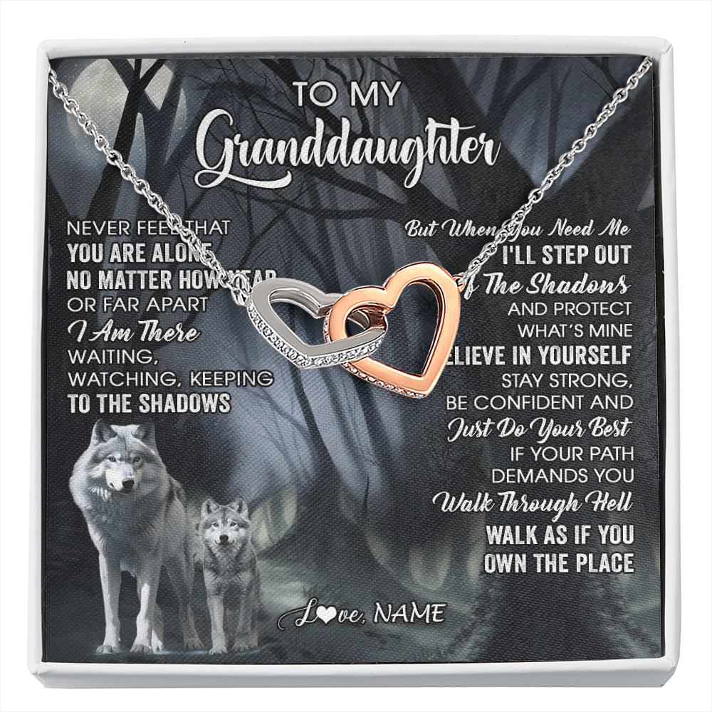 Personalized To My Granddaughter From Grandma Necklace Never Feel That You Are Alone Wolf Birthday Gifts Jewelry Christmas Customized Gift Box Message Card