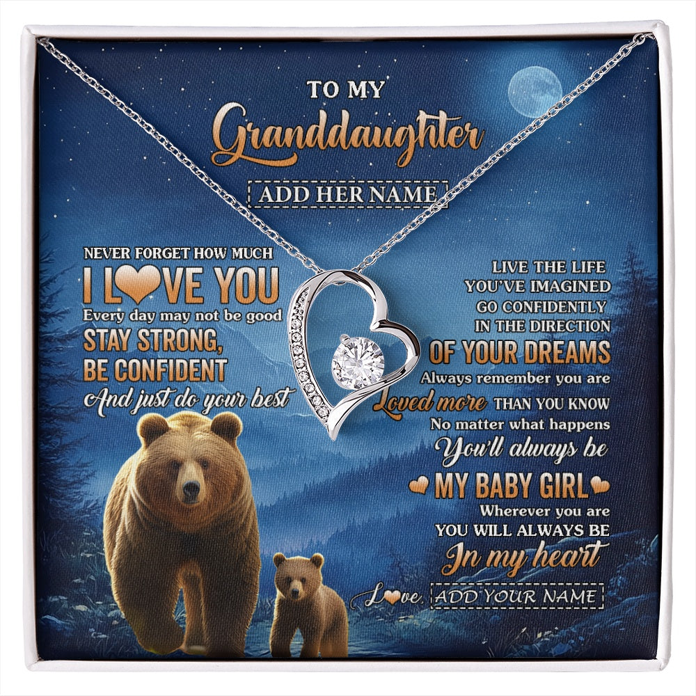 Personalized To My Granddaughter Gifts From Grandma Necklace Bear Never Forget How Much I Love You Granddaughter Birthday Christmas Gift Box Message Card