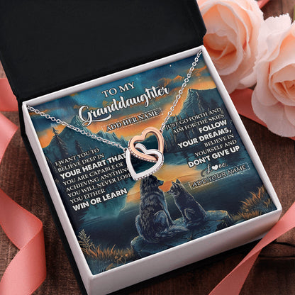 Personalized To My Granddaughter Gifts From Grandma Necklace Don't Give Up Wolf Gifts For Granddaughter Birthday Graduation Christmas Gift Box Message Card