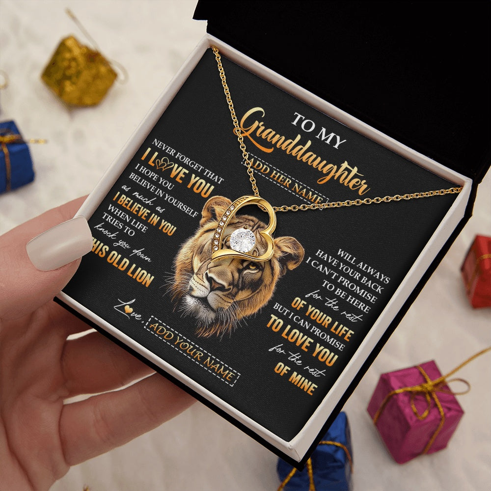 Personalized To My Granddaughter Gifts From Grandma Necklace Old Lion Love You Granddaughter Birthday Gifts Graduation Christmas Custom Gift Box Message Card