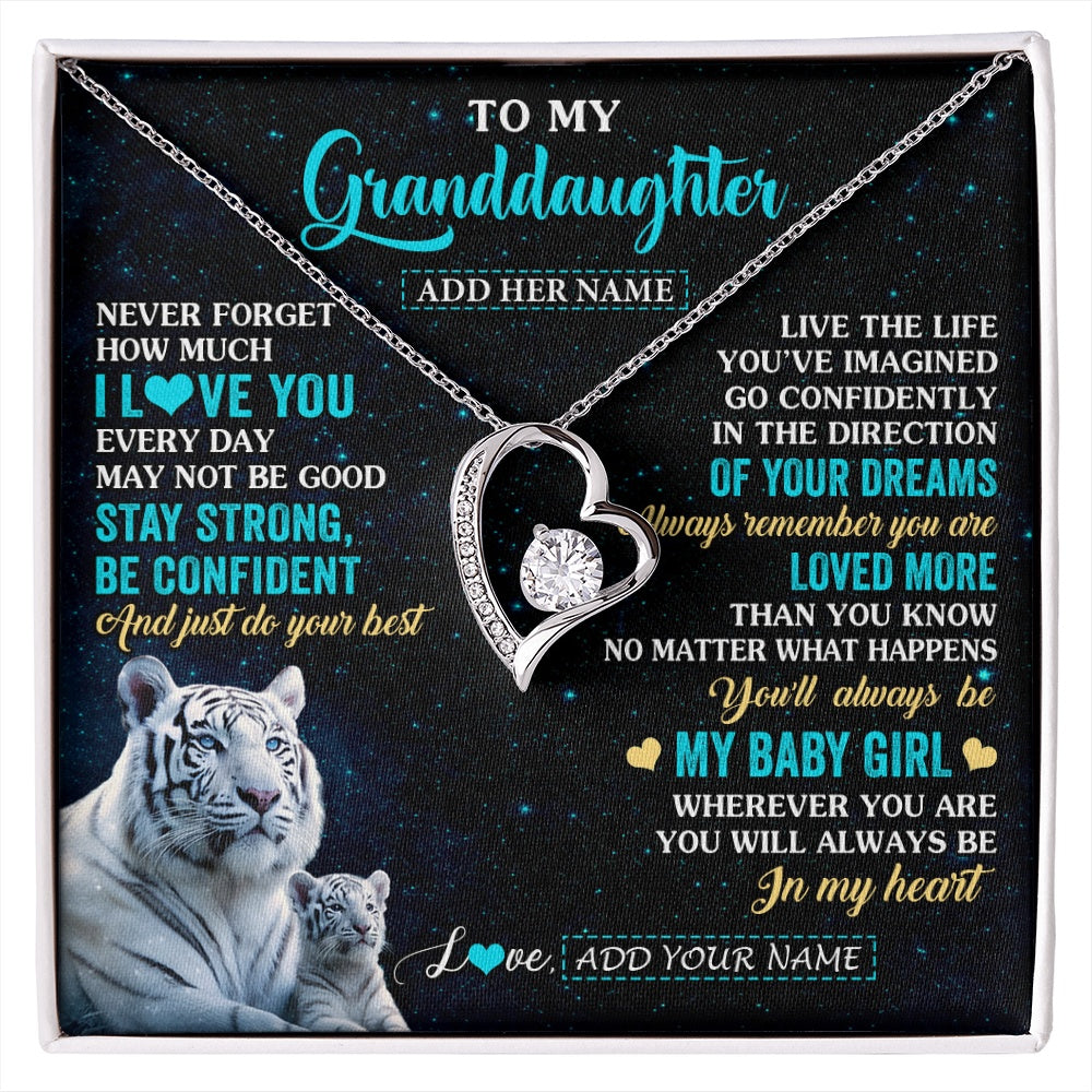 Personalized To My Granddaughter Gifts From Grandma Necklace White Tiger Never Forget How Much I Love You Granddaughter Birthday Gift Box Message Card
