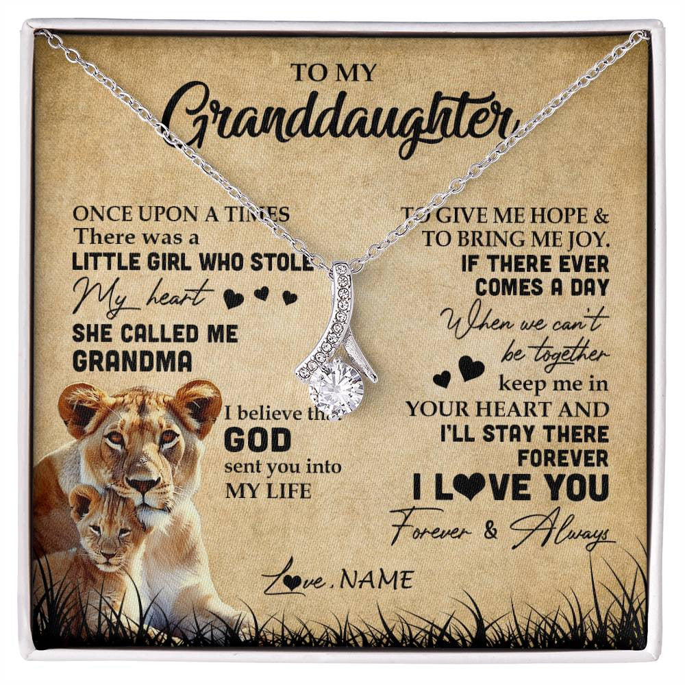 Personalized To My Granddaughter Lion Necklace From Grandma I'll Stay There Forever Grandchild Birthday Graduation Christmas Customized Gift Box Message Card