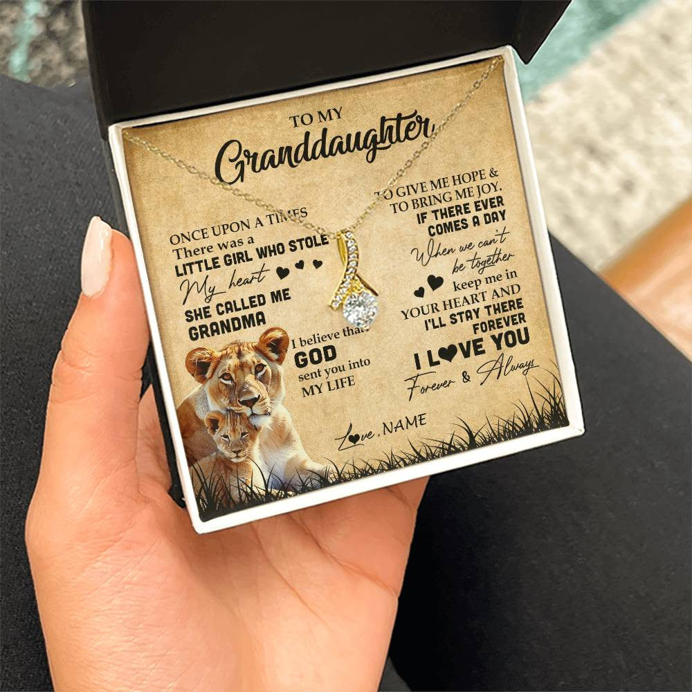 Personalized To My Granddaughter Lion Necklace From Grandma I'll Stay There Forever Grandchild Birthday Graduation Christmas Customized Gift Box Message Card