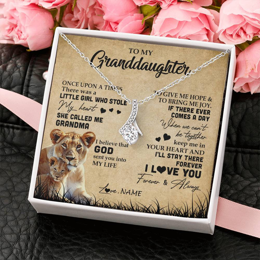 Personalized To My Granddaughter Lion Necklace From Grandma I'll Stay There Forever Grandchild Birthday Graduation Christmas Customized Gift Box Message Card