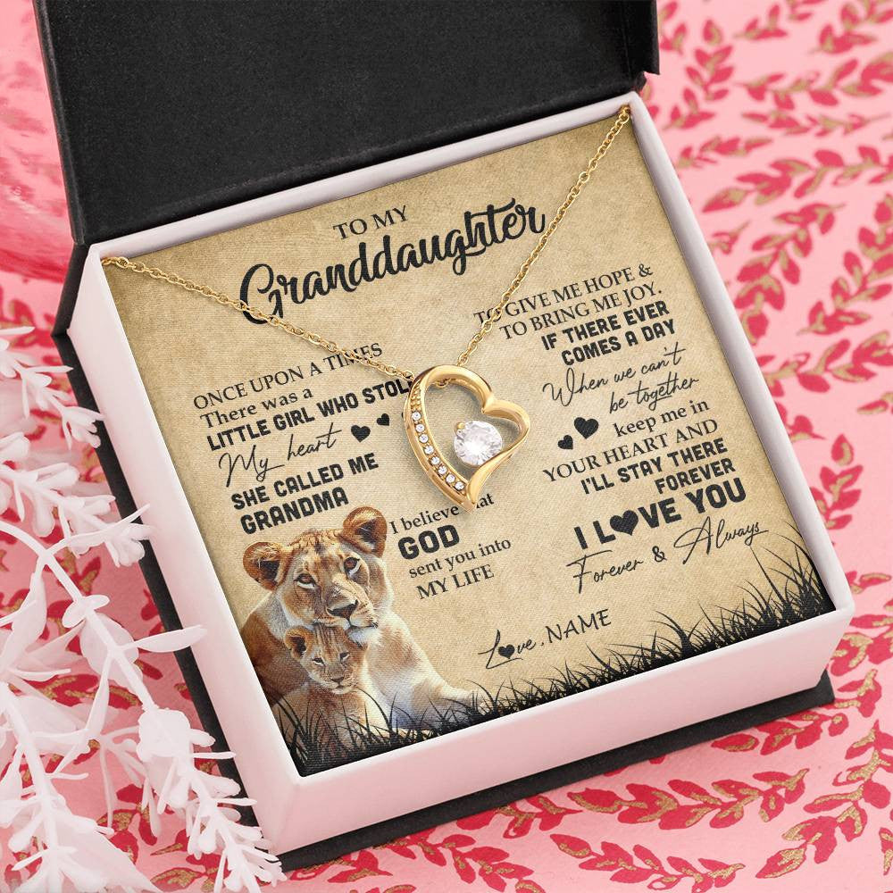 Personalized To My Granddaughter Lion Necklace From Grandma I'll Stay There Forever Grandchild Birthday Graduation Christmas Customized Gift Box Message Card