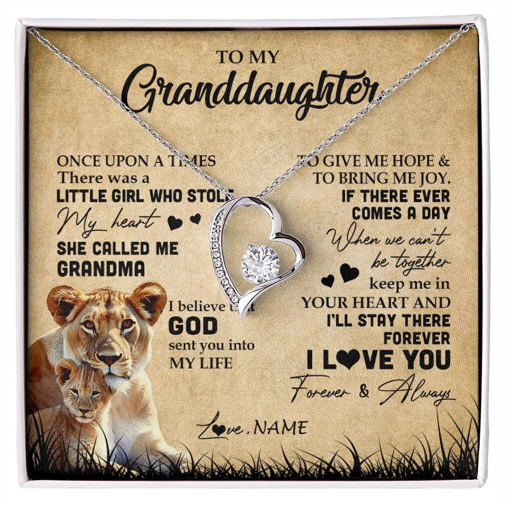 Personalized To My Granddaughter Lion Necklace From Grandma I'll Stay There Forever Grandchild Birthday Graduation Christmas Customized Gift Box Message Card