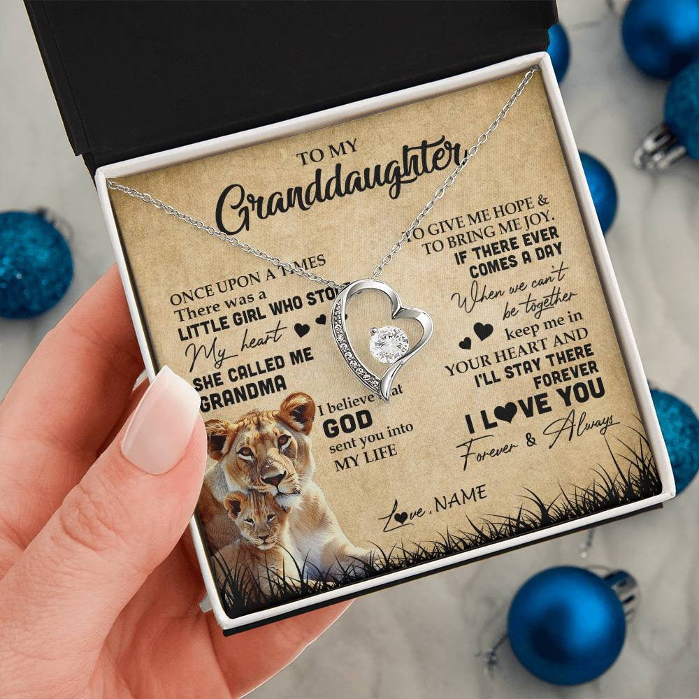 Personalized To My Granddaughter Lion Necklace From Grandma I'll Stay There Forever Grandchild Birthday Graduation Christmas Customized Gift Box Message Card