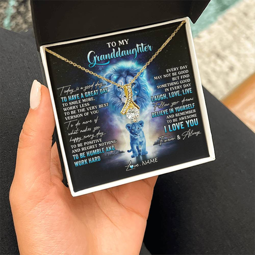 Personalized To My Granddaughter Lion Necklace From Grandpa Every Day Laugh Love Live Granddaughter Birthday Christmas Customized Gift Box Message Card