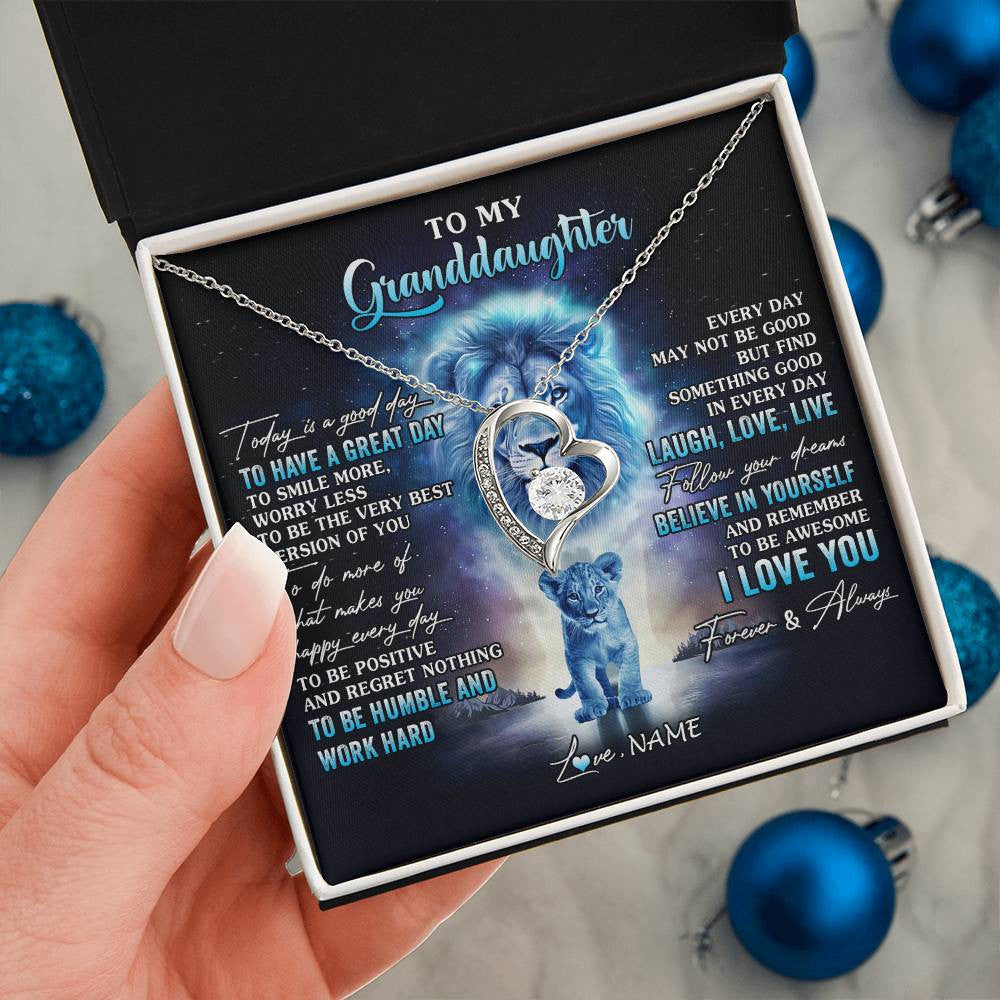 Personalized To My Granddaughter Lion Necklace From Grandpa Every Day Laugh Love Live Granddaughter Birthday Christmas Customized Gift Box Message Card