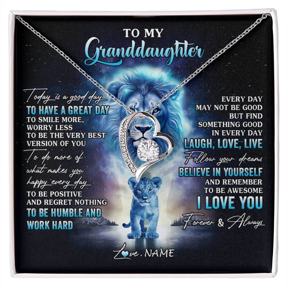 Personalized To My Granddaughter Lion Necklace From Grandpa Every Day Laugh Love Live Granddaughter Birthday Christmas Customized Gift Box Message Card