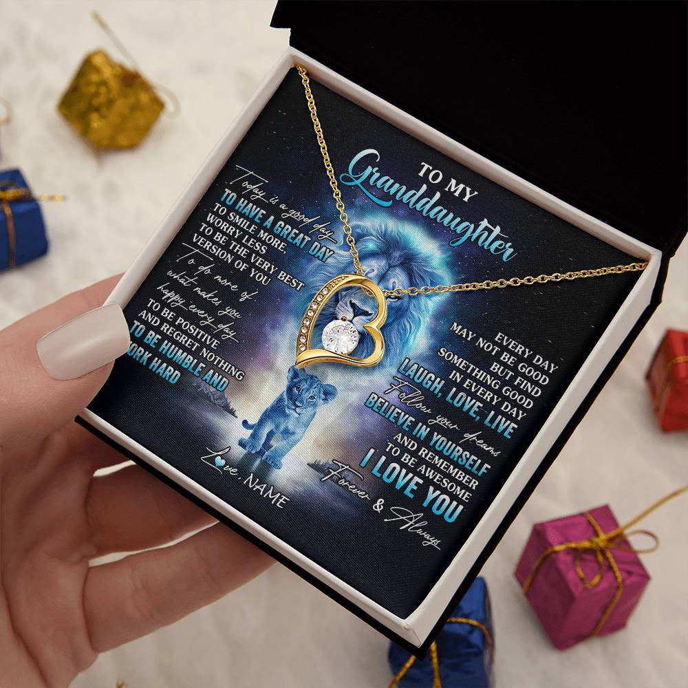 Personalized To My Granddaughter Lion Necklace From Grandpa Every Day Laugh Love Live Granddaughter Birthday Christmas Customized Gift Box Message Card