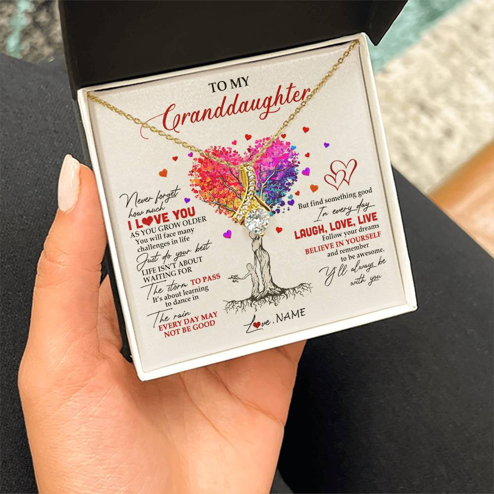 Personalized To My Granddaughter Necklace From Grandma Colorful Tree Never Forget I Love You Granddaughter Birthday Christmas Customized Gift Box Message Card