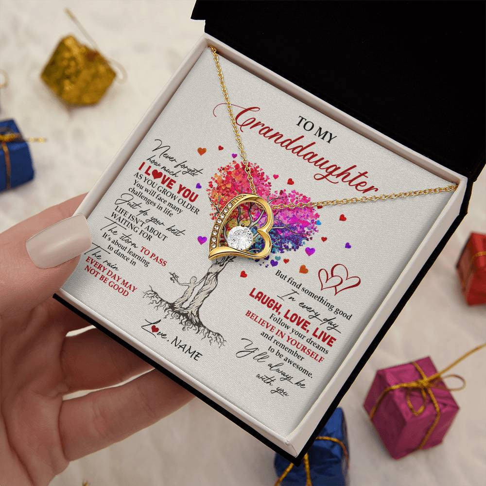 Personalized To My Granddaughter Necklace From Grandma Colorful Tree Never Forget I Love You Granddaughter Birthday Christmas Customized Gift Box Message Card