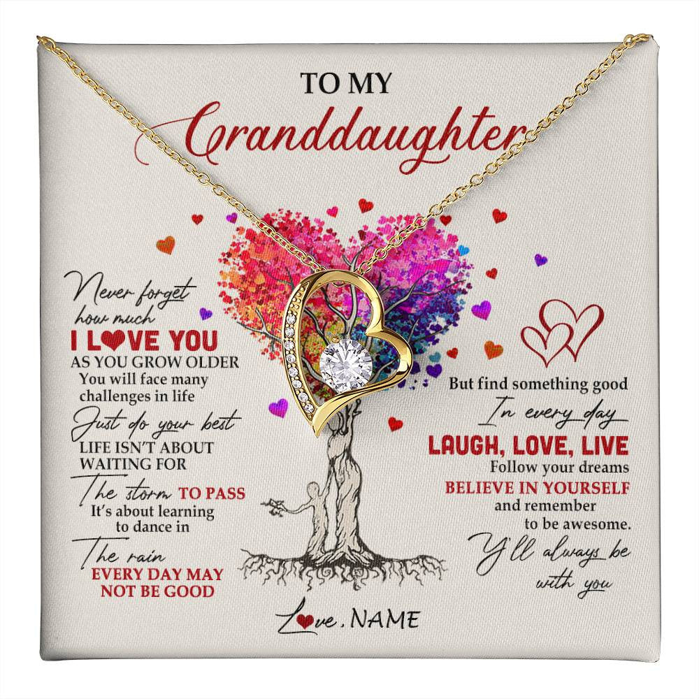 Personalized To My Granddaughter Necklace From Grandma Colorful Tree Never Forget I Love You Granddaughter Birthday Christmas Customized Gift Box Message Card