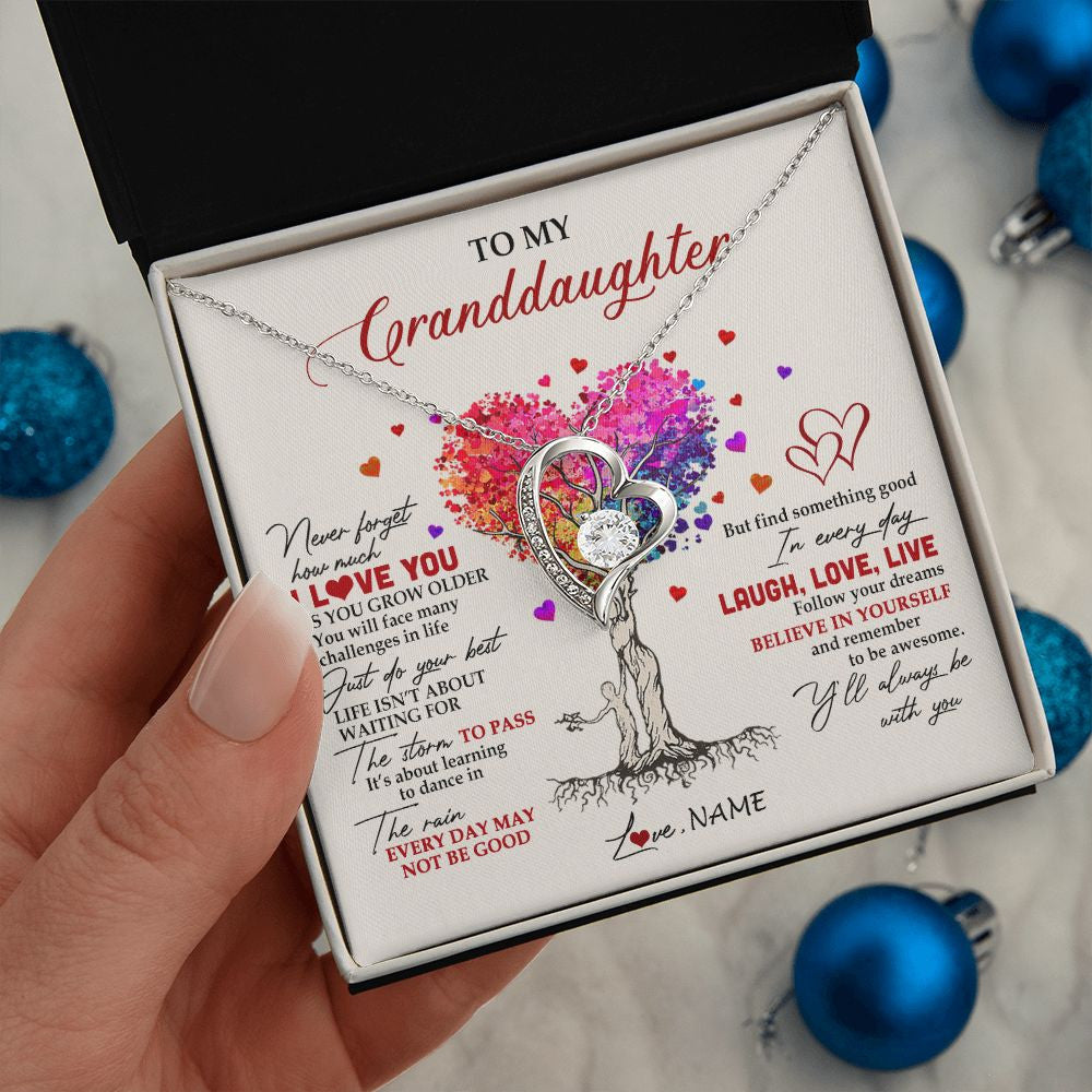Personalized To My Granddaughter Necklace From Grandma Colorful Tree Never Forget I Love You Granddaughter Birthday Christmas Customized Gift Box Message Card