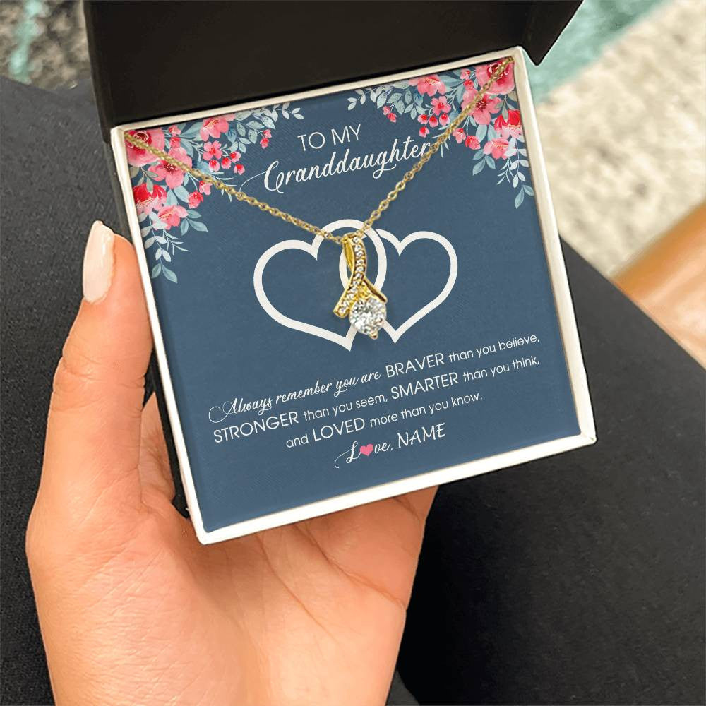 Personalized To My Granddaughter Necklace From Grandma Grandpa Braver Stronger Smarter Loved Granddaughter Jewelry Birthday Christmas Customized Message Card