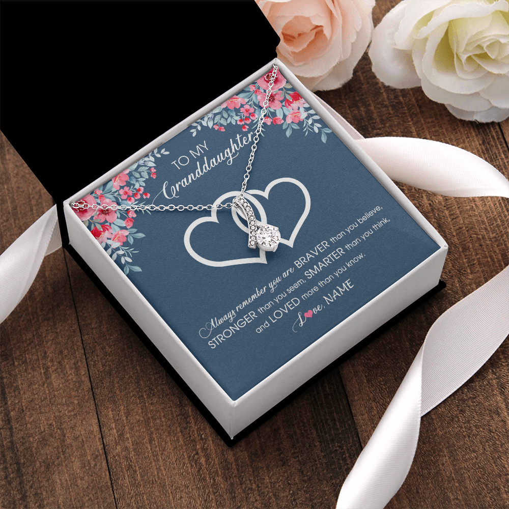 Personalized To My Granddaughter Necklace From Grandma Grandpa Braver Stronger Smarter Loved Granddaughter Jewelry Birthday Christmas Customized Message Card