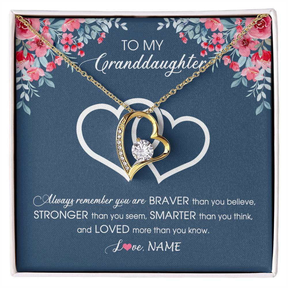 Personalized To My Granddaughter Necklace From Grandma Grandpa Braver Stronger Smarter Loved Granddaughter Jewelry Birthday Christmas Customized Message Card