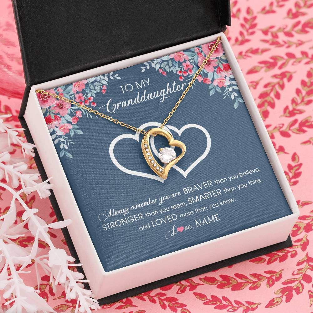 Personalized To My Granddaughter Necklace From Grandma Grandpa Braver Stronger Smarter Loved Granddaughter Jewelry Birthday Christmas Customized Message Card